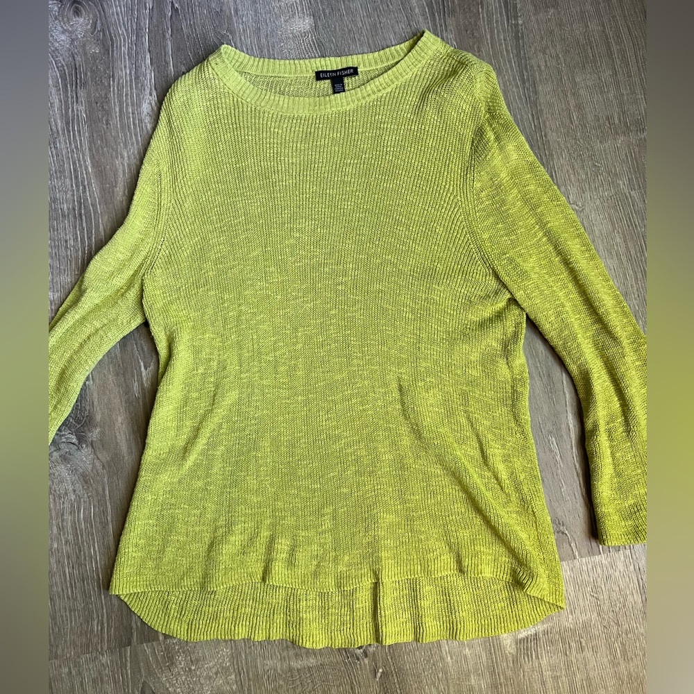 Eileen Fisher Chartreuse Lightweight Crew Neck Sweater